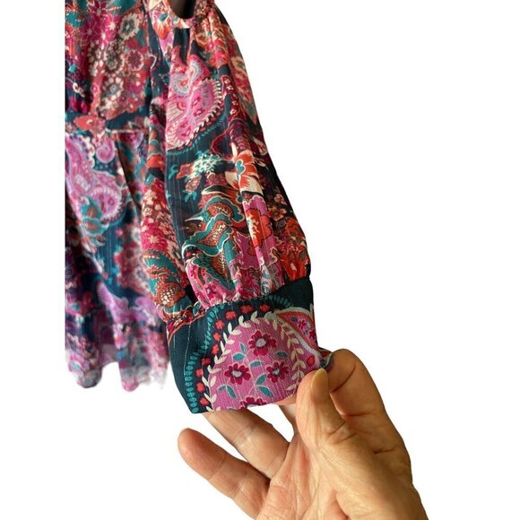 Aqua Women's Boho Dress Size M Floral Cold Shoulder Sheer Sleeves V-Neck Pockets - Picture 8 of 12